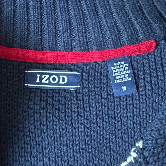 Izod sweater pullover 1/4 zip Fairisle holiday blue red cotton blend size med - Picture 5 of 8